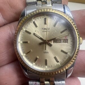 Vtg Timex President 1990 Watch Mens 33mm Day Date Fluted Untested